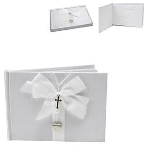 A CHRISTENING GUEST BOOK - VERY SPECIAL GUEST BOOK WITH SILVER CROSS AND HEART