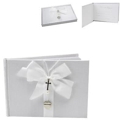 A CHRISTENING GUEST BOOK - VERY SPECIAL GUEST BOOK WITH SILVER CROSS AND HEART