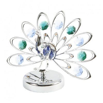 A CRYSTOCRAFT 'PEACOCK' WITH 9  SWAROVSKI CRYSTALS CAKE TOPPER AND KEEPSAKE