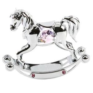 A CRYSTOCRAFT ROCKING HORSE BABY GIRL GIFT & CAKE TOPPER - SWAROVSKI CRYSTAL