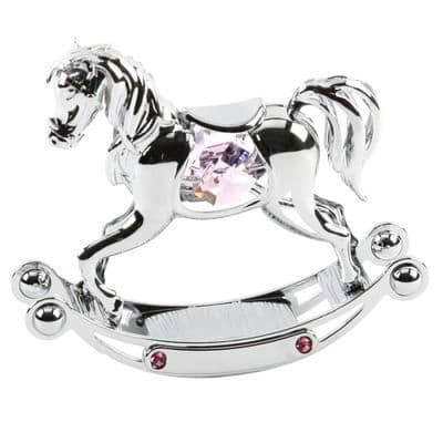 A CRYSTOCRAFT ROCKING HORSE BABY GIRL GIFT & CAKE TOPPER - SWAROVSKI CRYSTAL