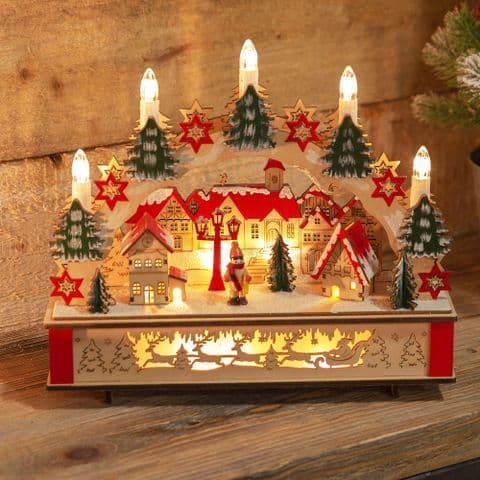 Alpine Escape Light Up LED Candle Bridge Christmas Town Ornament Decoration