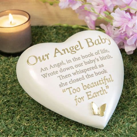 Angel Baby Heart Shape Memorial Stone Grave and Garden Tribute
