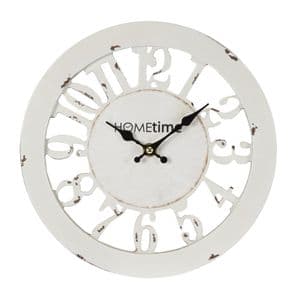 Antique White Shabby Chic Wall Clock - Cut Out Skeleton Design Round County Farmhouse Wall Clock
