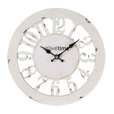 Antique White Shabby Chic Wall Clock - Cut Out Skeleton Design Round County Farmhouse Wall Clock