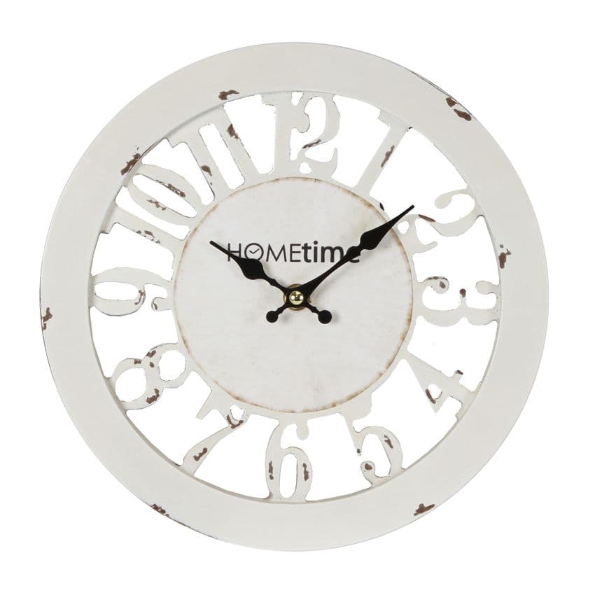 Antique White Shabby Chic Wall Clock - Cut Out Skeleton Design Round County Farmhouse Wall Clock