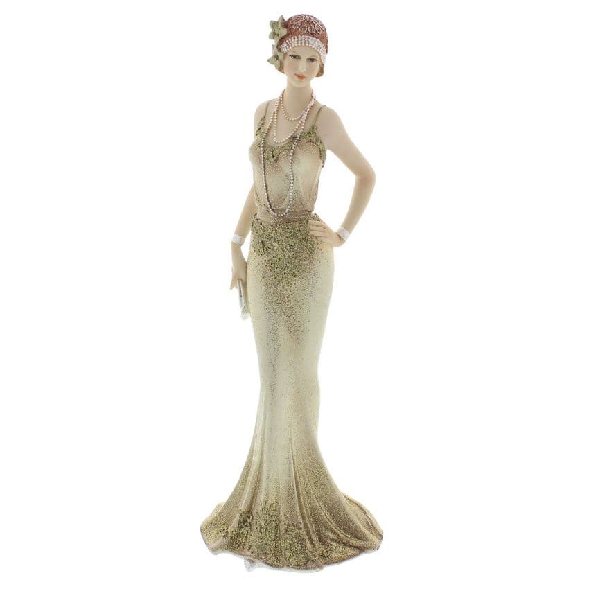 Art Deco 1920s Lady Figurine Cream Gold Broadway Belles by Juliana 'Sabina' 58430 in period costume