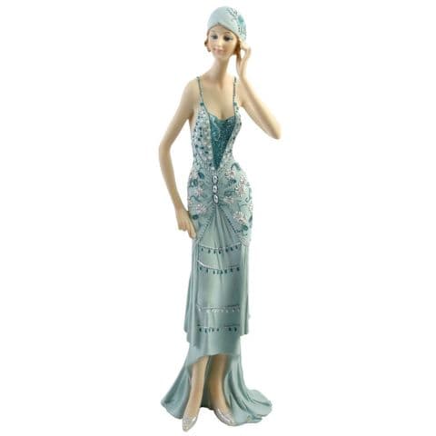 Art Deco Broadway Belles Juliana Teal Figurine 58202 Hand To Head Lady Statue