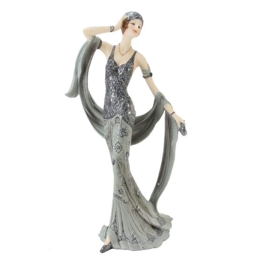 Art Deco Silver Grey Lady Figurine Midnight Shimmer Juliana statue - 'Shirley' 60749