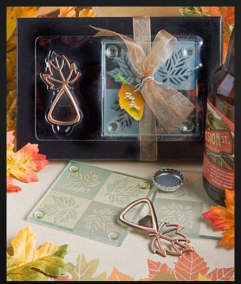 Autumn Leaf Bar Set Bottle Opener and Coaster in Gift Box Table Halloween Party Gift
