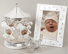 Baby Musical Photo Frame Carousel Silver Plated Sparkling Diamante Christening or Baby Gift - Unisex