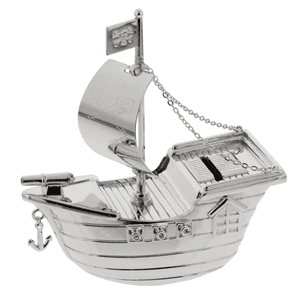 Baby Silver Plated Pirate Ship Money Box - Christening Baptism Gift