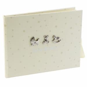 Bambino Baby Shower Guest Book - Cream Guest Book for Baby Shower party With Siver and Crystals