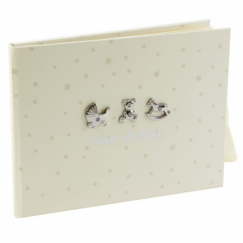 Bambino Baby Shower Guest Book - Cream  Guest Book for Baby Shower party With Siver and Crystals