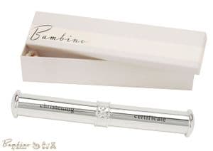 Bambino Christening Certificate Holder Tube - Quality Silver Plated Baby Gifts