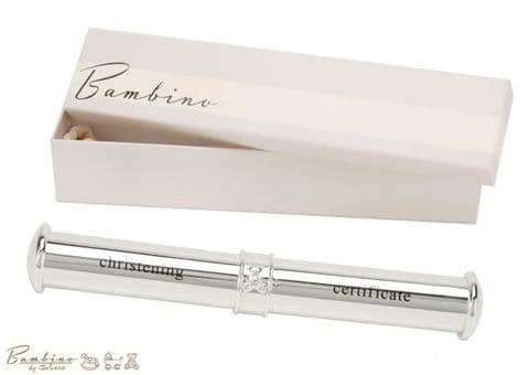 Bambino Christening Certificate Holder Tube - Quality Silver Plated Baby Gifts
