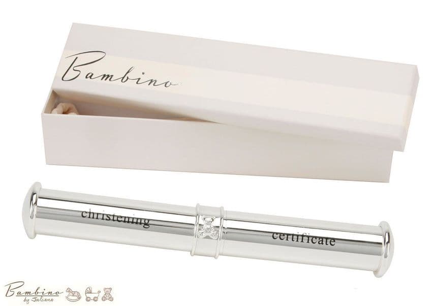 Bambino Christening Certificate Holder Tube - Quality Silver Plated Baby Gifts