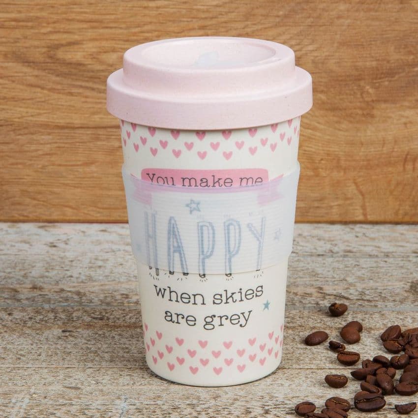 Bamboo Eco Travel coffee mug gift You make me Happy Valentine Gift