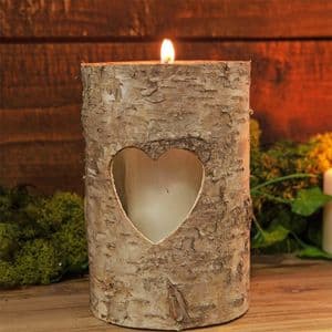 Birch Wood Design Woodland Christmas Candle Holder with Heart Cut Out
