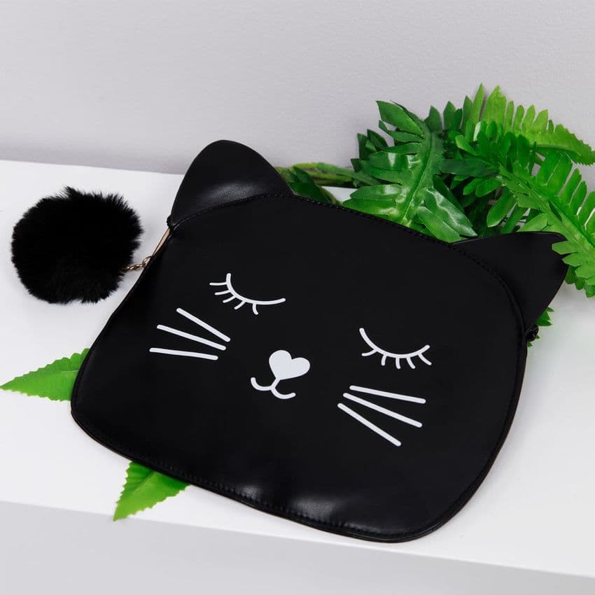 Black Cat Design Faux Leather Cosmetic Bag - A purrfect gift for cat lovers
