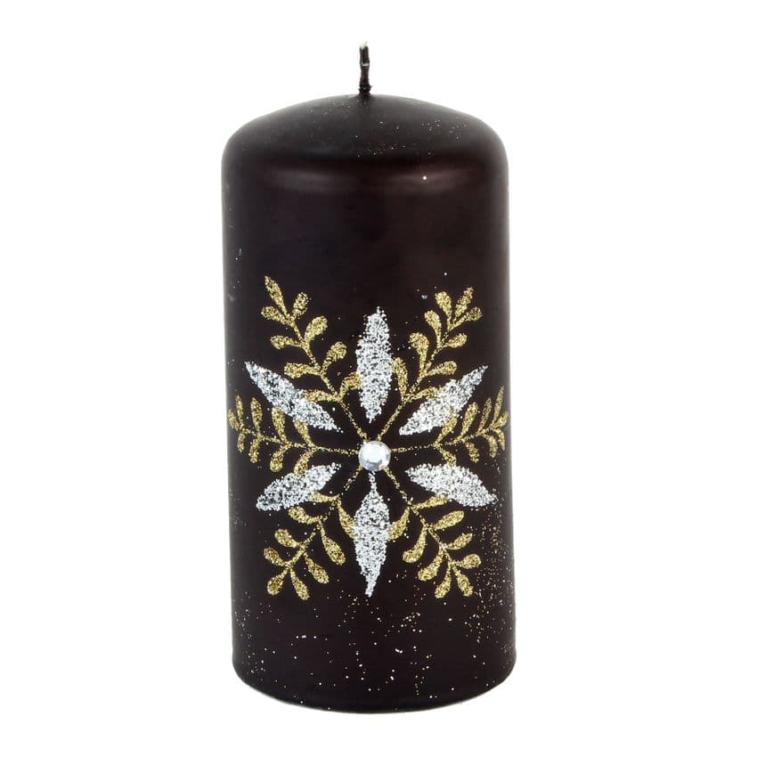 Black Christmas & Halloween Pillar Candle Embellished With Gold & Diamante