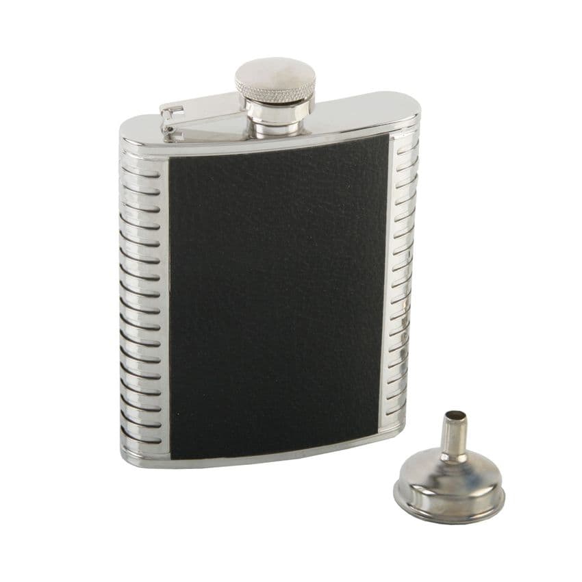 Black Leather Finish Hip Flask With Funnel In Gift Box - Stainless Steel 6oz Hip Flask Gift For Men