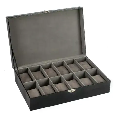Black Lizard Vinyl Watch Box - Holds 12 Watches