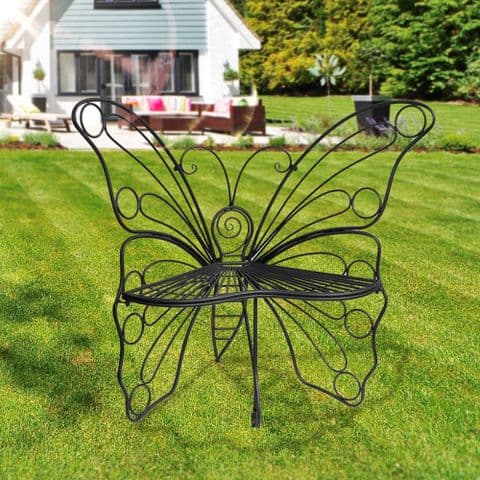 Black Metal Butterfly Garden Chair - Black Ornate Wroght Metal Butterfly Chair