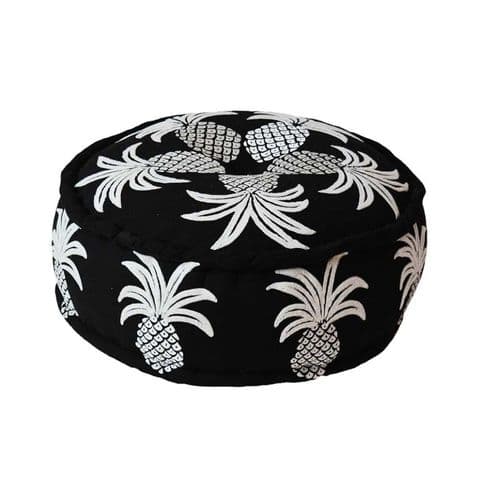 Black Pineapple Embroidered Floor Cushion Pouffee by Bombay Duck