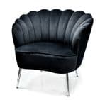 Black Velvet Scalloped Back Tulip Design Cocktail Chair - Black Velvet Ocassional  Retro Tub Chair with chrome legs
