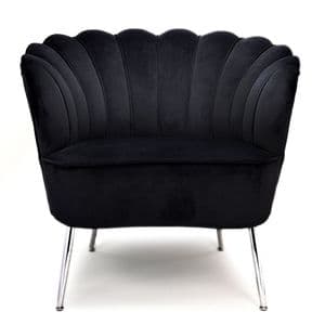 Black Velvet Scalloped Back Tulip Design Cocktail Chair With Chrome Legs