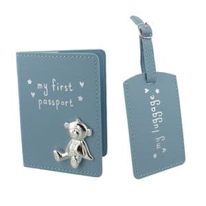 Blue Baby Passport Cover and Luggage Tag - Original Baby Gifts for New Baby and Christenings