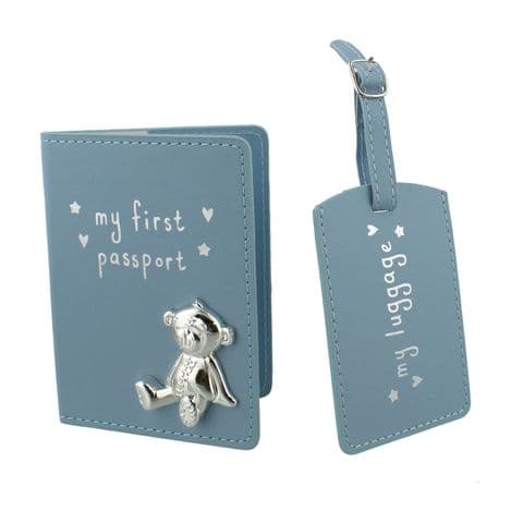 Blue Baby Passport Cover and Luggage Tag - Original Baby Gifts for New Baby and Christenings