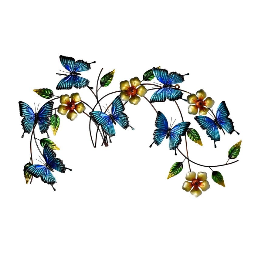 Blue Butterfly Metal Wall Art Ornament For Home and Garden. Hand made colourful metal garden sculpture