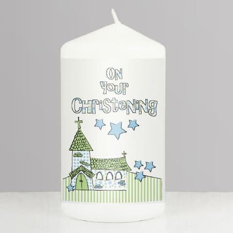 Blue Christening Church Candle Gift Idea For Babys Christening Keepsake