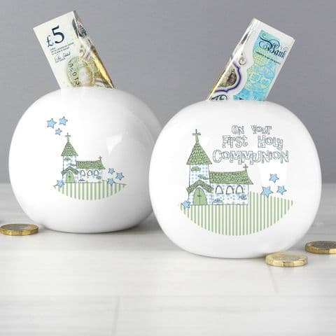 Blue First Holy Communion Church Design Money Box Gift Keepsake
