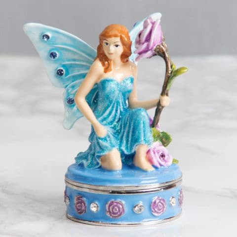 Blue Flower Fairy Trinket Box - Treasured Trinkets Collectable Jewellery Box