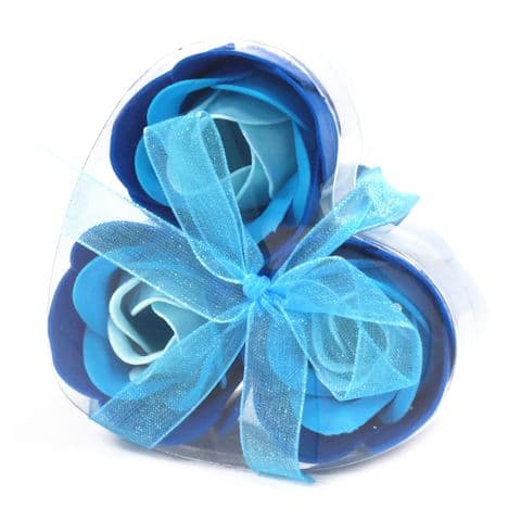 Blue Rose Soaps Flower Table Gift Wedding Favor in Heart Shape Box Set Of 3