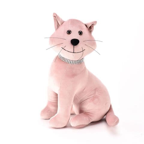 Blush Pink Cute Cat Door Stop With Diamante Collar