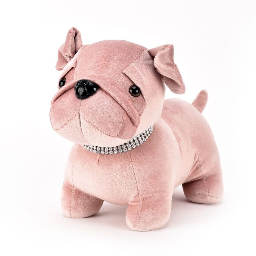 Blush Pink Pug Dog Velvet Door Stop With Diamante Collar Home Accessory