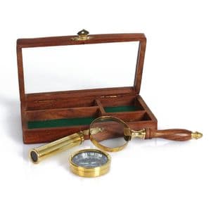 Brass Telescope, Compass and Magnifying Glass Retro Gift Set For Men