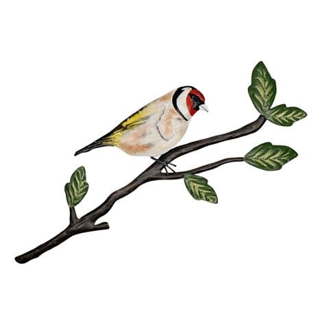 British Gold Finch Bird Metal Wall Art Sculpture for Garden and Home