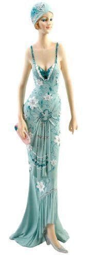 Broadway Belles Figurine 58200 Art Deco Lady Statue Teal Colour Holding Handbag