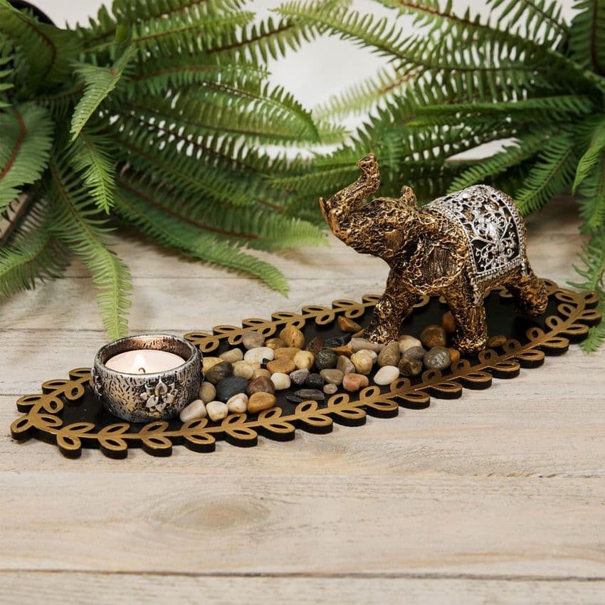 Bronze Elephant Tea Light Holder Set Home Ornament Zen Decor Accessory