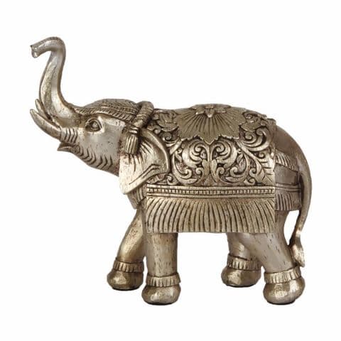 Bronze Finish Elephant Figurine With Trunk Up For Prosperity Feng Shui Home Decor