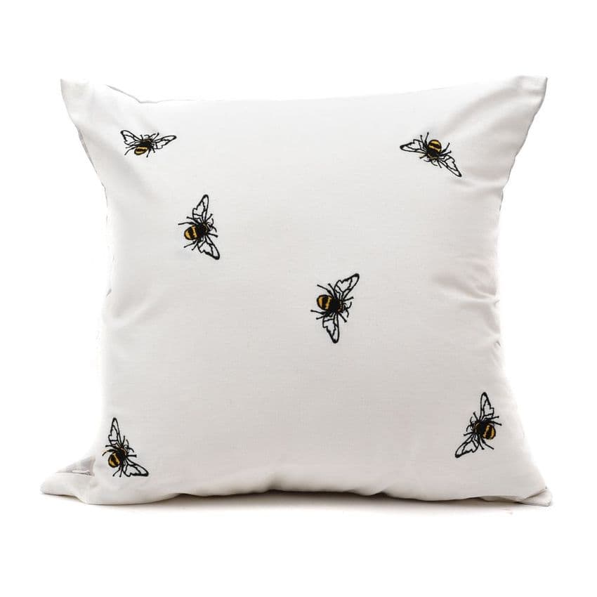 Bumble Bee Design Linen Effect Cushion - Embroidered Bee Design countrycore cushion.