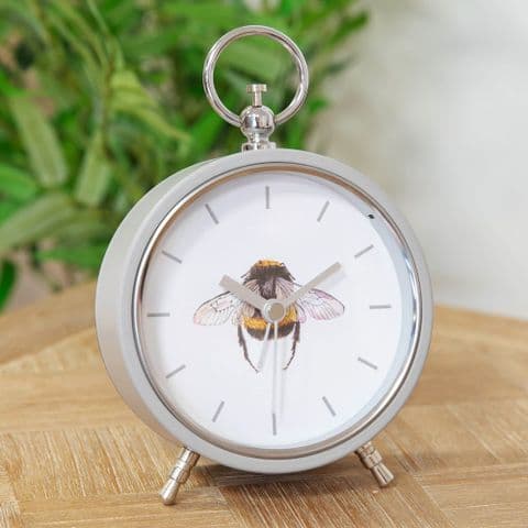 Bumble Bee Grey Metal Alarm Clock