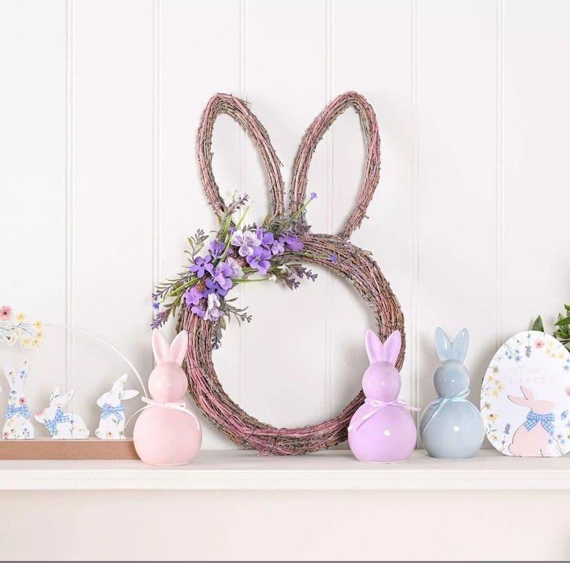 Bunny Ears Natural Rustic Wreath With Purple Foliage simple minimalist decoration