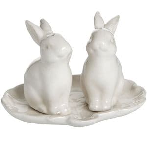 Bunny Rabbit Salt and Pepper Set - White Country Farmhouse Rabbit Shape Salt and Pepper Pots