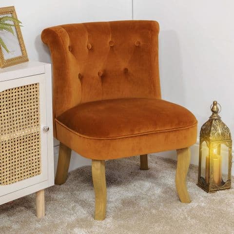 Burnt Orange Button Back Ocassional Chair - Ochre Velvet lounge bedroom side chair
